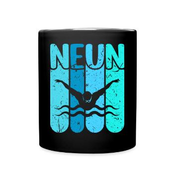 Schwimmen 9 Geburtstag Wasserratte Schwimm - Tasse einfarbig - Schwarz - Vorne