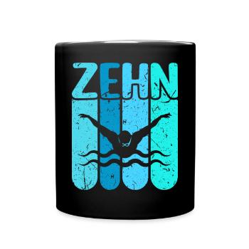 Schwimmen 10 Geburtstag Wasserratte Schwimm - Tasse einfarbig - Schwarz - Vorne