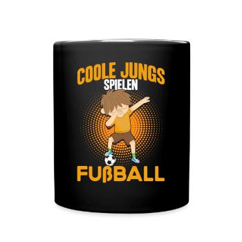 Coole Jungs spielen Fußball - Tasse einfarbig - Schwarz - Vorne
