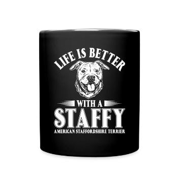 American Staffordshire Bull Terrier Staffy Dog - Full Colour Mug - black - Front
