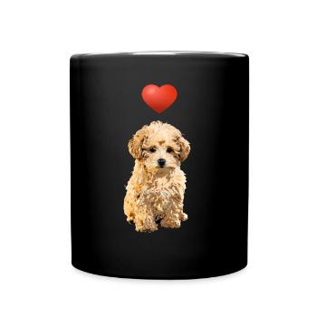 Pudel Hund Herz Cartoon Damen Herren Kinder süßes - Tasse einfarbig - Schwarz - Vorne