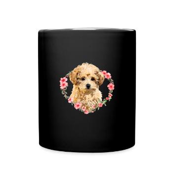 Ladies Poodle Dog Flowers Cute Dog Motif for Women - Full Colour Mug - black - Front