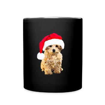 Poodle dog with Christmas hat Christmas dog - Full Colour Mug - black - Front