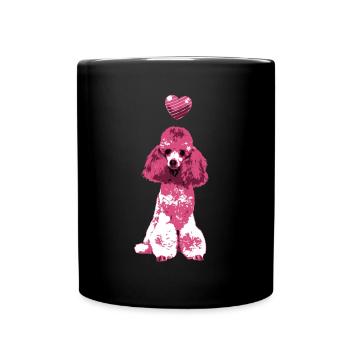 Pink Poodle Dog Heart Cute Dog Motif Vintage - Full Colour Mug - black - Front