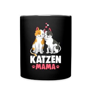 Katzen Mama Katzenmama Katze Damen - Tasse einfarbig - Schwarz - Vorne