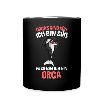 Orcas sind süß Wal Schwertwal Killerwal - Tasse einfarbig - Schwarz - Vorne