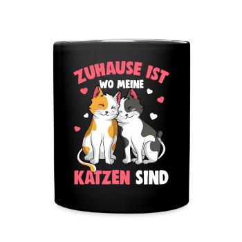 Zuhause ist wo meine Katzen sind Katze Damen - Tasse einfarbig - Schwarz - Vorne