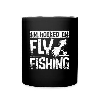 I'm hooked on fly fishing - Full Colour Mug - black - Front