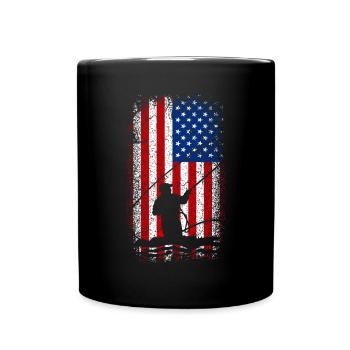 Usa American flag 4th of july fly fishing - Full Colour Mug - black - Front