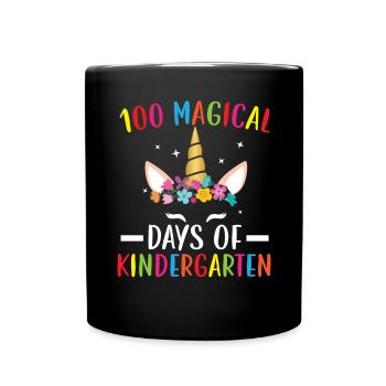 100 Magical Days Of Kindergarten Unicorn Lover - Full Colour Mug - black - Front