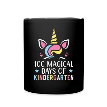 100 Magical Days Of Kindergarten Unicorn Lover - Full Colour Mug - black - Front