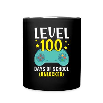 Level 100 Days Of School Unlocked Video Game Gamer - Full Colour Mug - black - Front