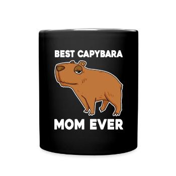 Capybara Mama Wasserschwein - Tasse einfarbig - Schwarz - Vorne