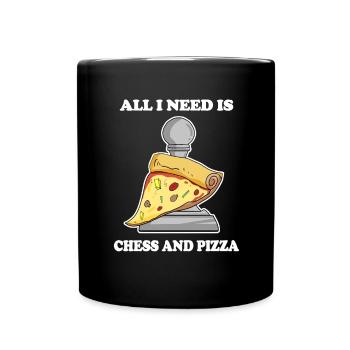 Schach und Pizza - Tasse einfarbig - Schwarz - Vorne