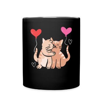 Katzenliebhaber Valentinstag Herztag Amor Liebe - Tasse einfarbig - Schwarz - Vorne