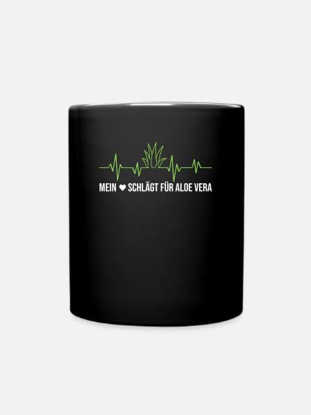 Mein Herz schlägt für Aloe Vera Herzschlag Pflanze - Tasse einfarbig - Schwarz
