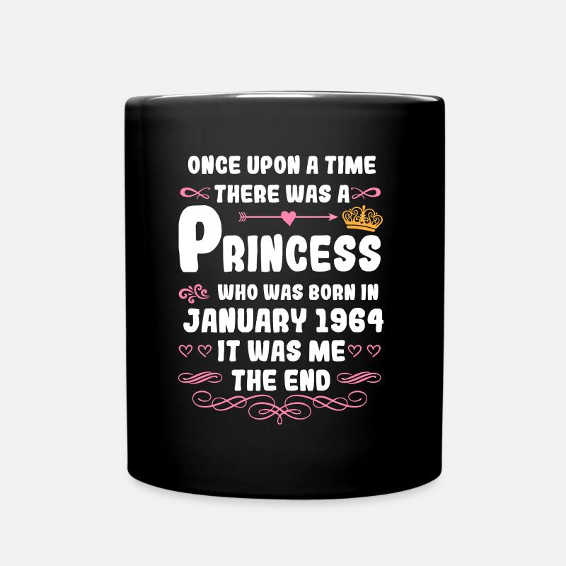 Es war einmal eine Prinzessin. Januar 1964 Geburts - Tasse einfarbig - Schwarz