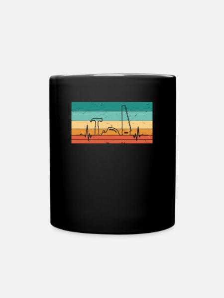 Vintage Herzschlag Säge Hammer Hobel Holz - Tasse einfarbig - Schwarz