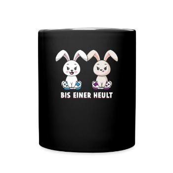 Bis Einer Heult Gamer Hase - Tasse einfarbig - Schwarz - Vorne