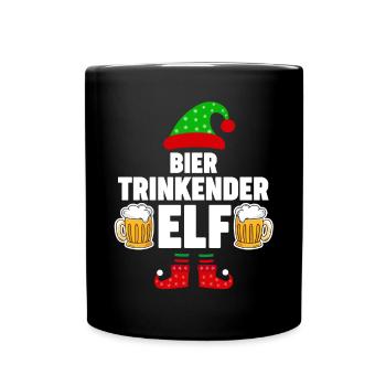 Weinachten Weihnachtself Bier Elfe Elfen - Tasse einfarbig - Schwarz - Vorne