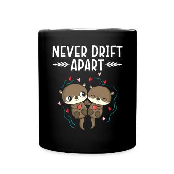 Never Drift Apart Valentines Day Hearts Day Otter - Full Colour Mug - black - Front