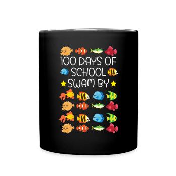 100 Days Of School Swam By Teacher Student Fish - Full Colour Mug - black - Front