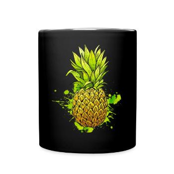 Ananas / Tropische Frucht - Tasse einfarbig - Schwarz - Vorne