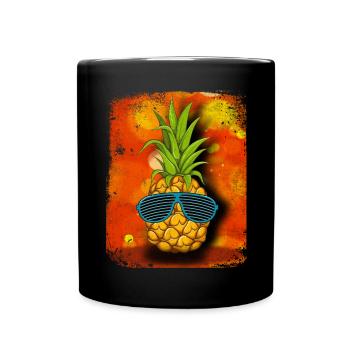 Coole Ananas mit Sonnenbrille / Lustiges Motiv - Tasse einfarbig - Schwarz - Vorne