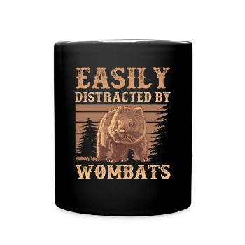 Distracted by Wombat Australia Marsupial - Full Colour Mug - black - Front