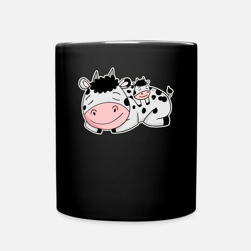 Kuh mit Baby Kuh - Tasse einfarbig - Schwarz