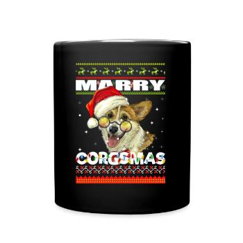 Fröhlicher Corgmas Flauschiger Hund Rasse Haustier - Tasse einfarbig - Schwarz - Vorne