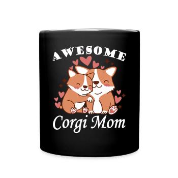 Ehrfürchtiger Corgi-Mutter-Sohn-Flaum-kawaii-Hund - Tasse einfarbig - Schwarz - Vorne