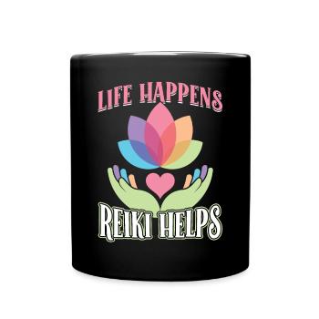 Das Leben Passiert – Reiki Hilft - Tasse einfarbig - Schwarz - Vorne
