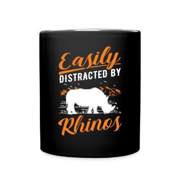 Easily distracted by Rhinos Rhino - Full Colour Mug - black - Front