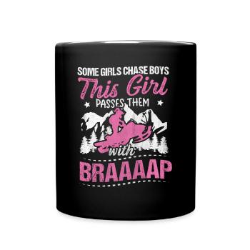 Cette fille passe devant des garçons avec une motoneige Braaaap - Mug uni - noir - Devant