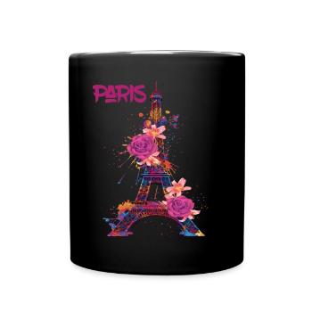 Paris-Roses-Tour Eiffel-Souvenir-France-Français - Mug uni - noir - Devant
