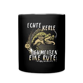 Angeln Geschenk Fischer Angler Petri Heil Rute - Tasse einfarbig - Schwarz - Vorne
