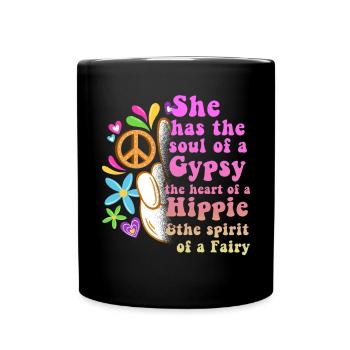 Hippie Peace Groovy Flowerpower Boho Woodstock - Full Colour Mug - black - Front