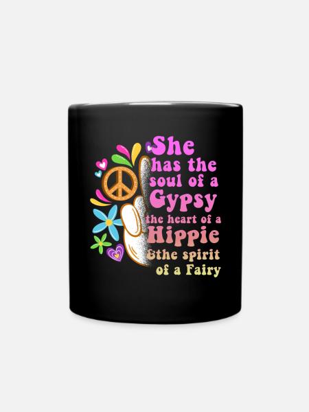 Hippie Peace Groovy Flowerpower Boho Woodstock - Tasse einfarbig - Schwarz
