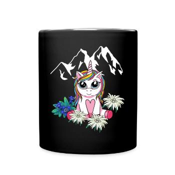 Alpes Licorne Enfants Tyrol Montagnes Sommets Fleurs - Mug uni - noir - Devant