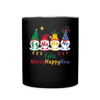 Feliz Merry Happy New 2022 Gnome Navidad Weihnacht - Tasse einfarbig - Schwarz - Vorne