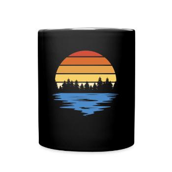 RETRO WALD MIT SEE IM SONNENUNTERGANG - Tasse einfarbig - Schwarz - Vorne