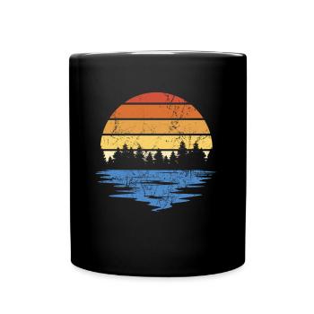 RETRO WALD MIT SEE IM SONNENUNTERGANG VINTAGE - Tasse einfarbig - Schwarz - Vorne