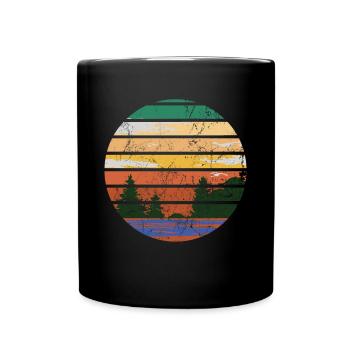 RETRO WALD MIT SEE IM SONNENUNTERGANG VINTAGE - Tasse einfarbig - Schwarz - Vorne