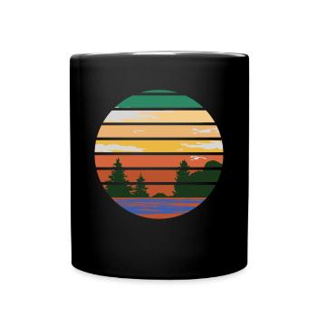 RETRO WALD MIT SEE IM SONNENUNTERGANG - Tasse einfarbig - Schwarz - Vorne