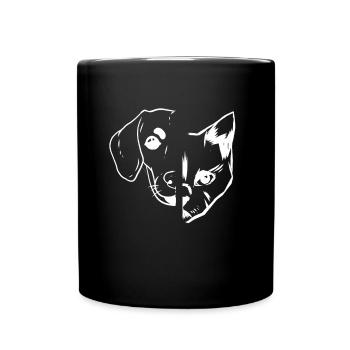 Cat Lover Dog Owner Dog Lover - Dog & Cat Face - Tasse einfarbig - Schwarz - Vorne