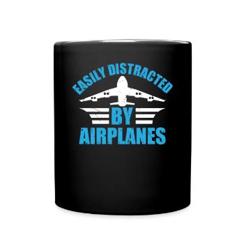 Aircraft Pilot Plane Lover - Easily Distracted by - Full Colour Mug - black - Front