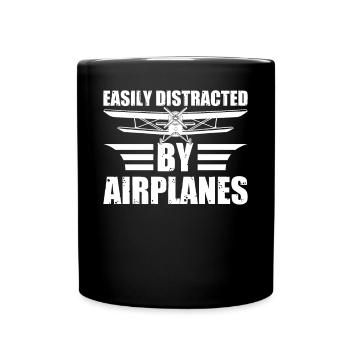 Easily Distracted by Airplanes - Biplane Plane Pil - Full Colour Mug - black - Front
