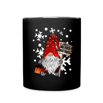 Weihnachts Zwerg Christmas Gnome mit Schneeflocken - Tasse einfarbig - Schwarz - Vorne
