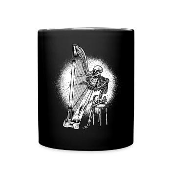 Skelett Halloween Harfenist Harfenspieler Harfe - Tasse einfarbig - Schwarz - Vorne